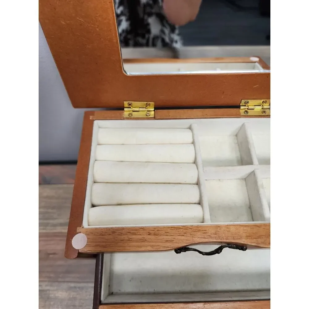Vintage Croft & Barrow Wooden Jewelry Box Chest 2 Drawer Organizer